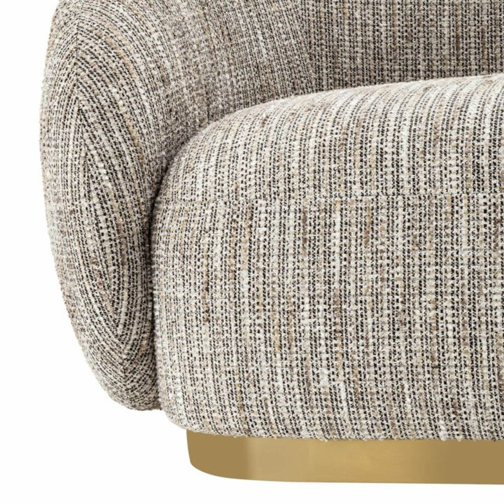 Left side view of Luxe Living cotton linen three-seater sofa featuring sleek design and soft fabric