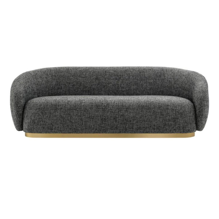 Front view of Luxe Living cotton linen three-seater sofa showcasing plush cushions and clean lines