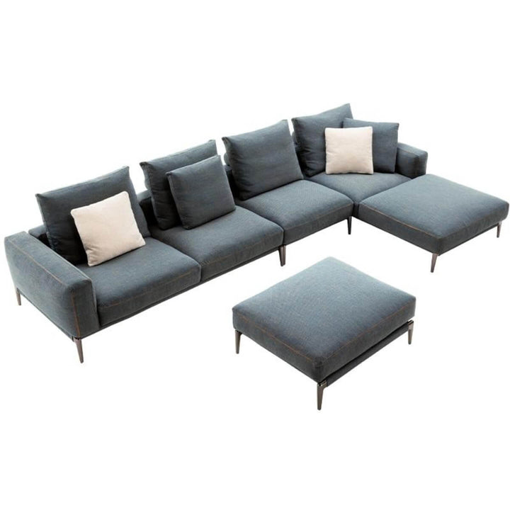 Side view of Luxe Lounger chaise sofa with cotton-linen upholstery – modern design featuring plush cushions and sleek lines