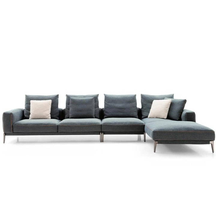 Side view of Luxe Lounger chaise sofa with cotton-linen upholstery – modern design featuring plush cushions and sleek lines