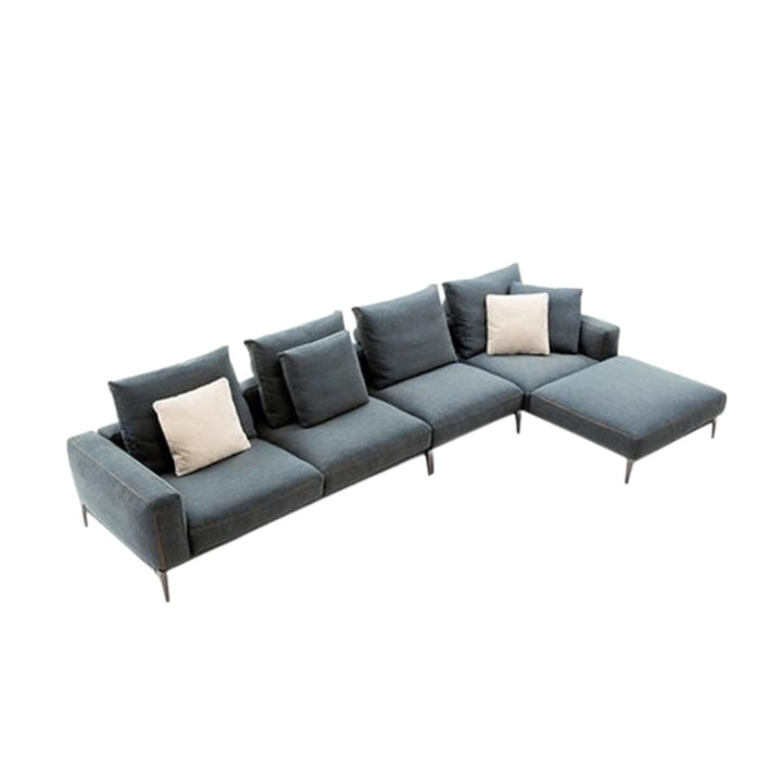 Front angle view of Luxe Lounger chaise sofa with cotton-linen upholstery – stylish design featuring soft cushions and contemporary elegance
