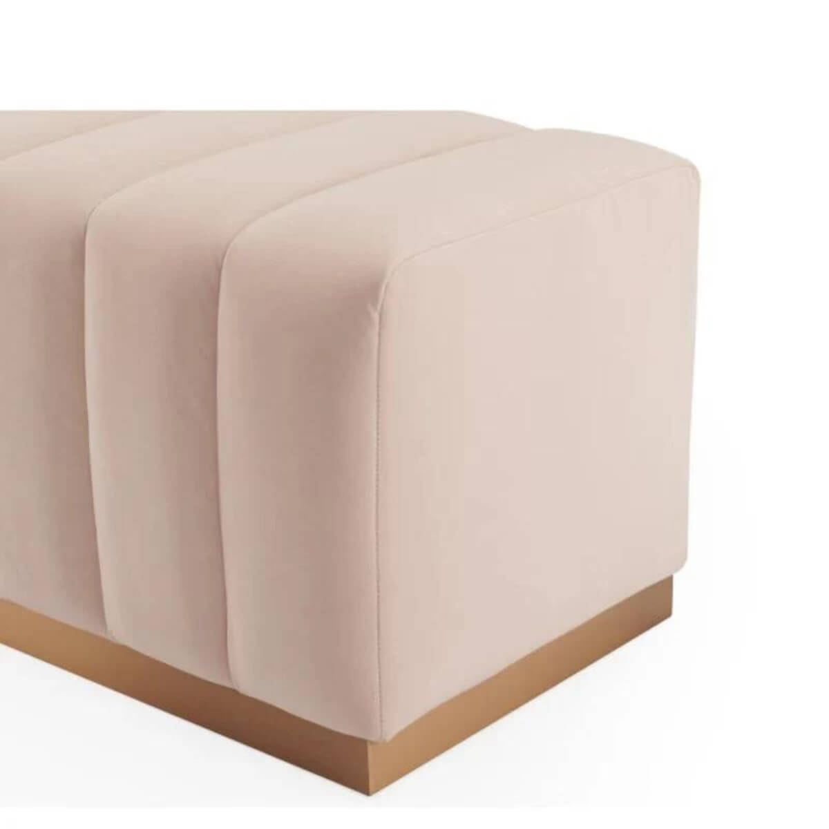 Side view of Luxurious Pillowtop Haven velvet bench – showcasing thick plush cushioning, smooth velvet fabric, and modern supportive legs
