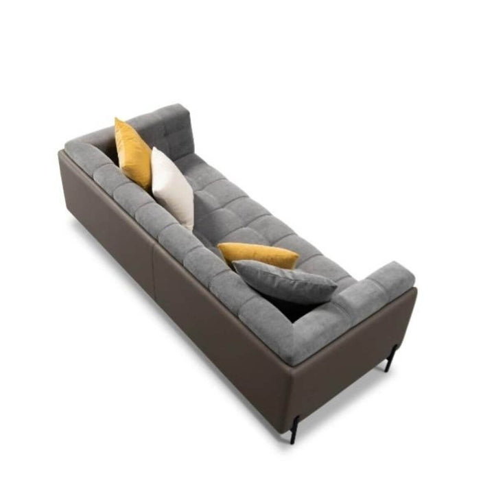 Top view of Luxurious Posh Pavilion velvet three-seater sofa highlighting plush seating and sleek layout