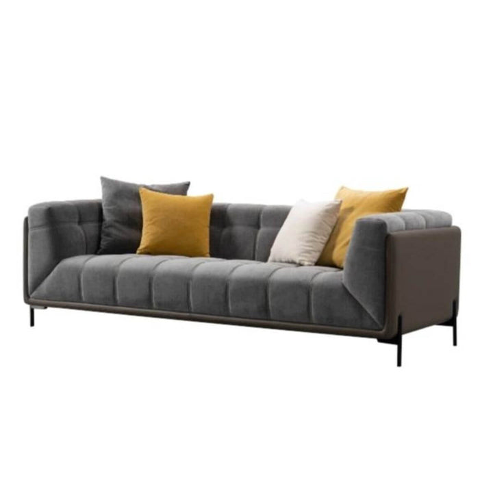 Left side view of Luxurious Posh Pavilion velvet three-seater sofa showcasing elegant curves and texture