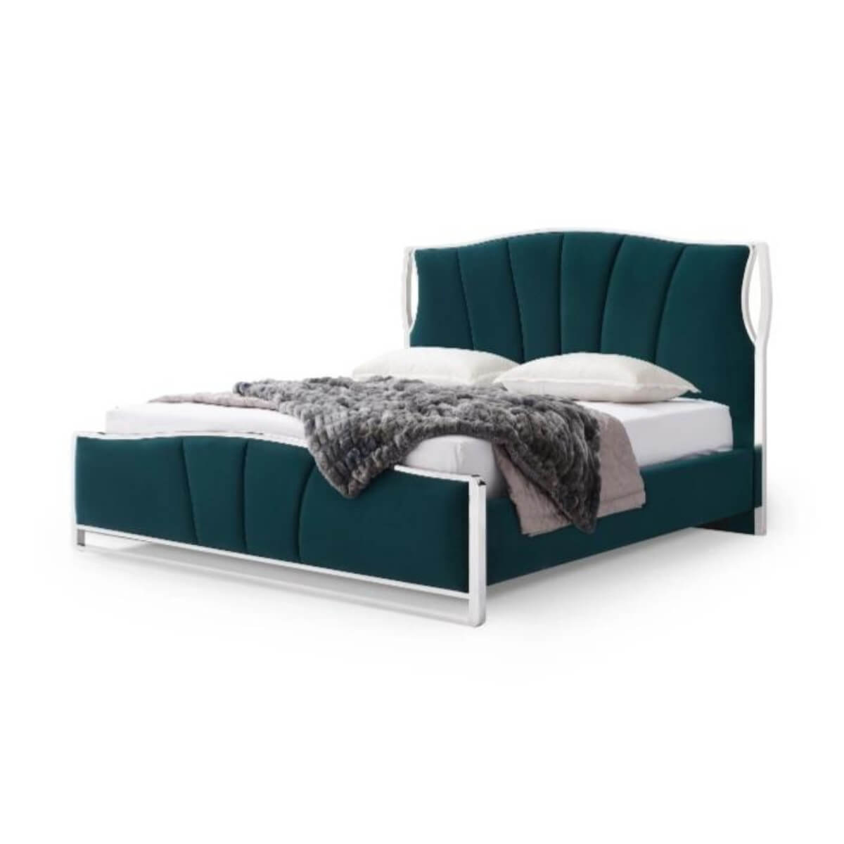 Side view of luxurious Starry Night velvet KB31 1.8M bed showcasing plush velvet upholstery and sleek frame