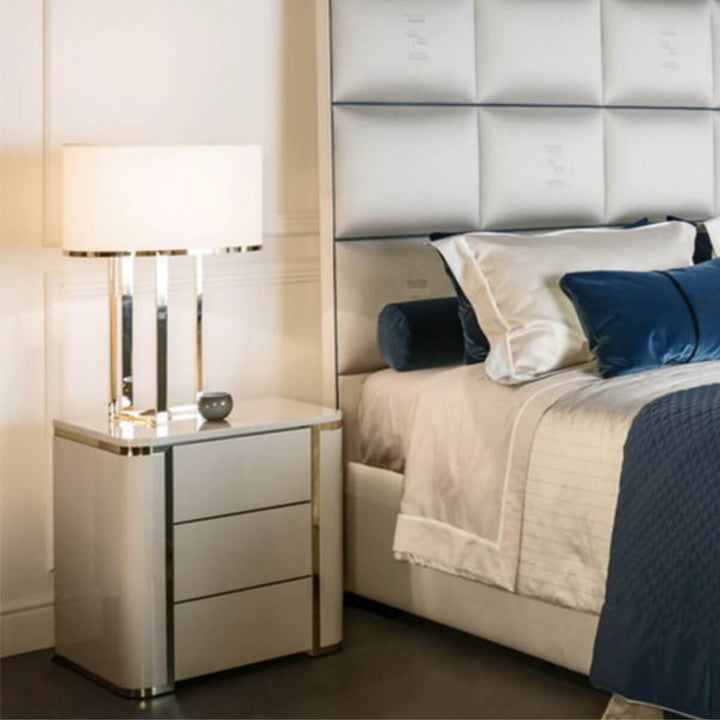 Luxurious Twilight bedside table made of MDF with modern minimalist design, featuring smooth finish and spacious drawer for elegant bedroom storage