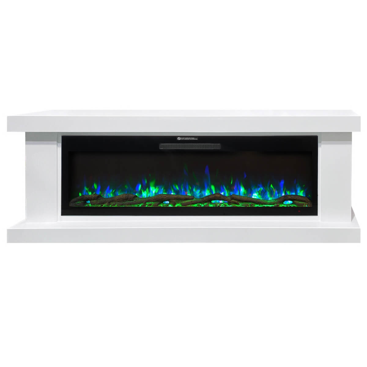 Front view of luxury 2m electric fireplace with WiFi and mantel, ideal for stylish modern interiors