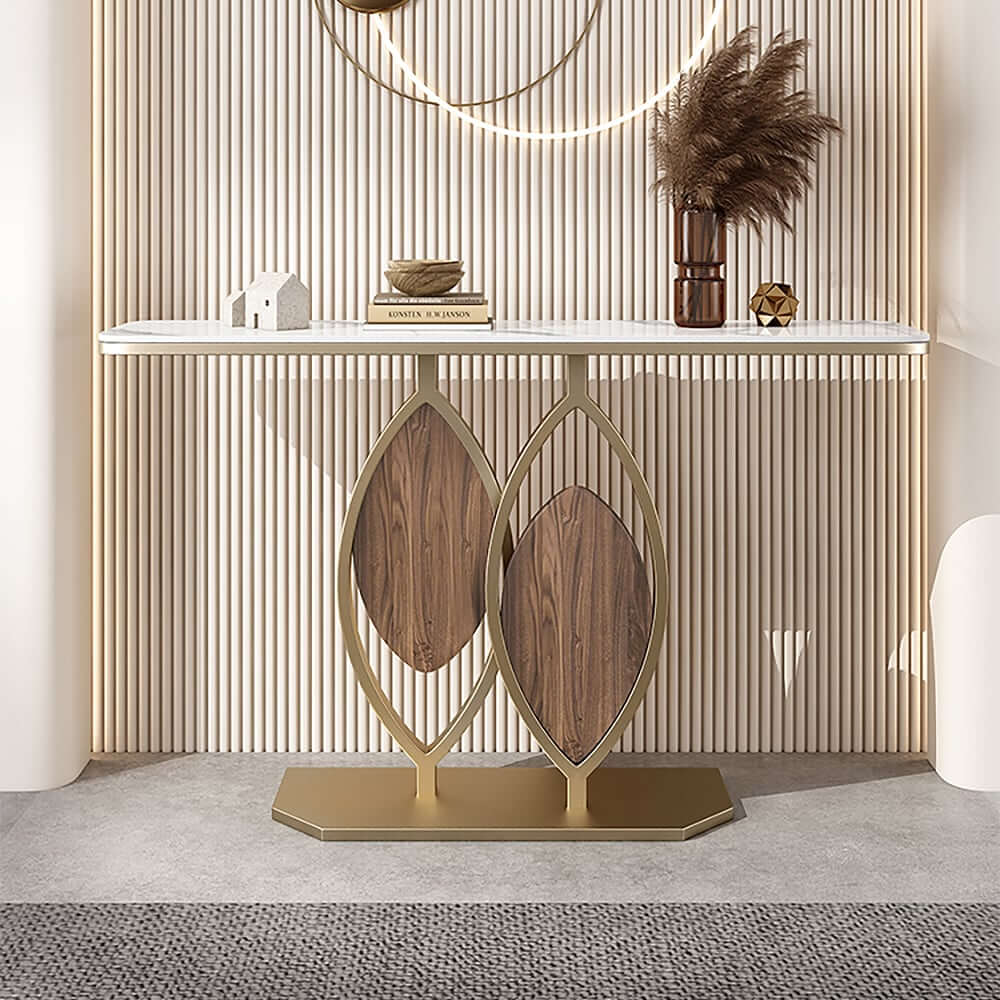 Leaf Design Console Table with Luxurious Sintered Stone Top