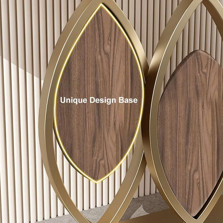 Luxury console table with detailed leaf design, sintered stone top, and elegant gold accents