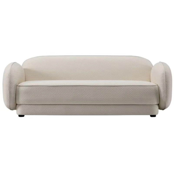 Front view of Luxury Plush Prestige modern sectional three-seater sofa showcasing plush cushions