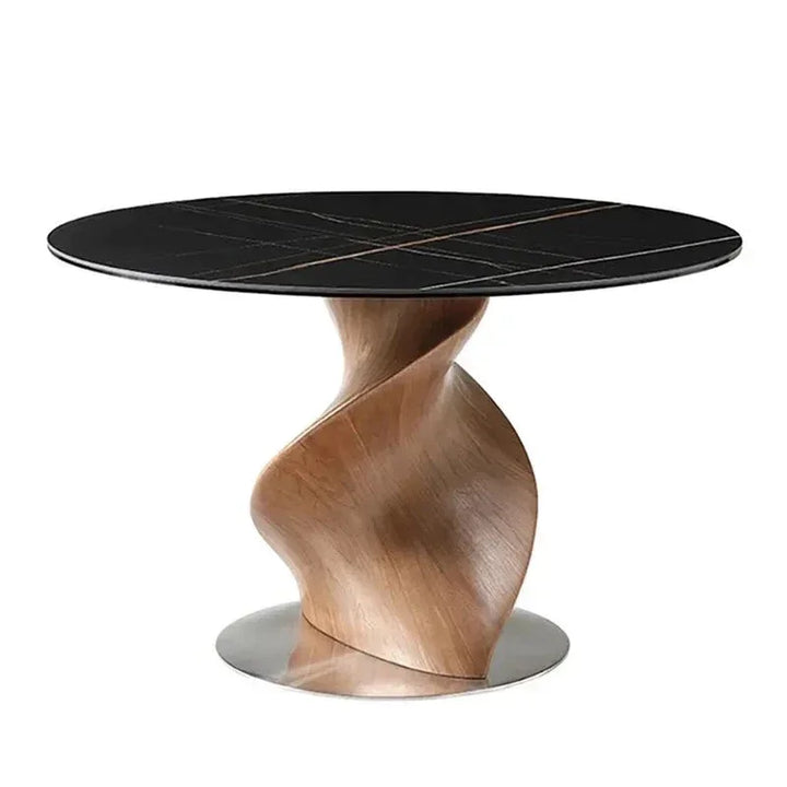 Contemporary slated board and wood spiral table for living room, dining room, modern interior