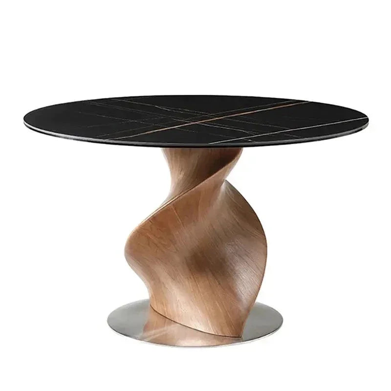 Contemporary slated board and wood spiral table for living room, dining room, modern interior