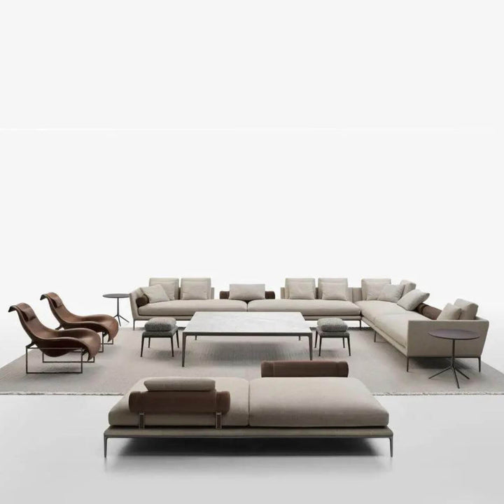 Luxury Lounger cotton linen sofa with plush cushions and modern elegant design, angled view