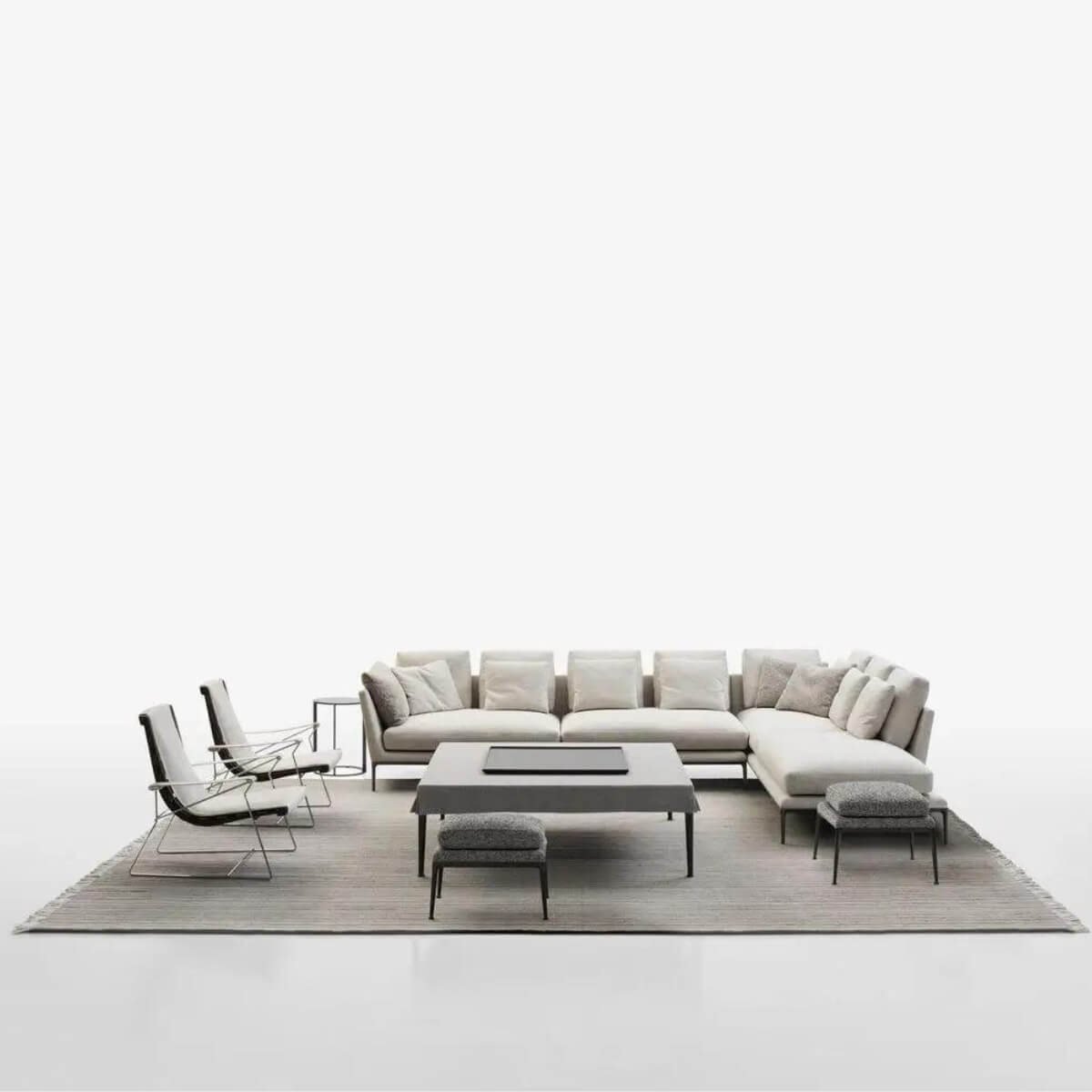 Elegant Luxury Lounger sofa with deep seating and cotton linen upholstery, angled front view