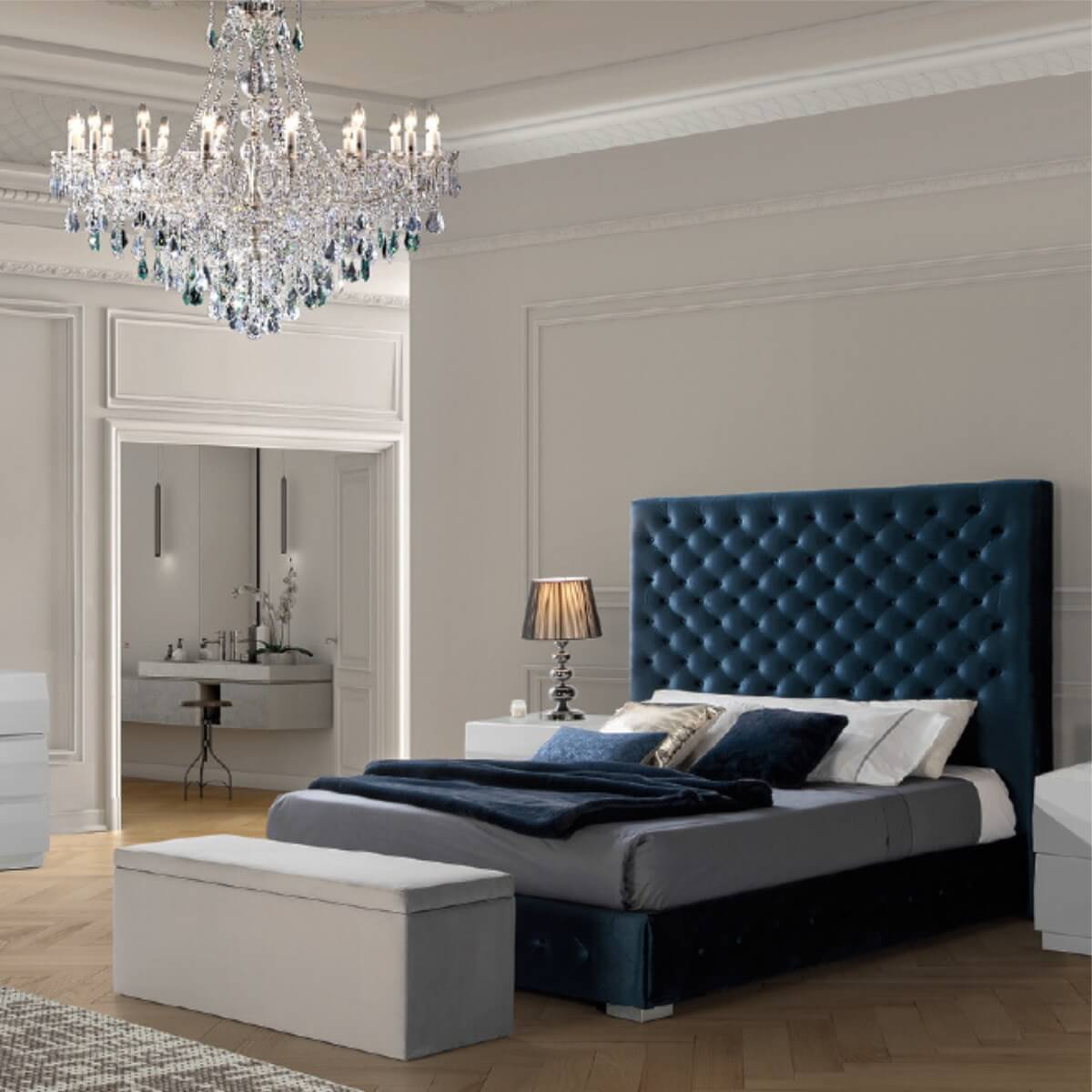 Side view of Majestic Slumber luxurious velvet bed showcasing plush upholstery and elegant frame