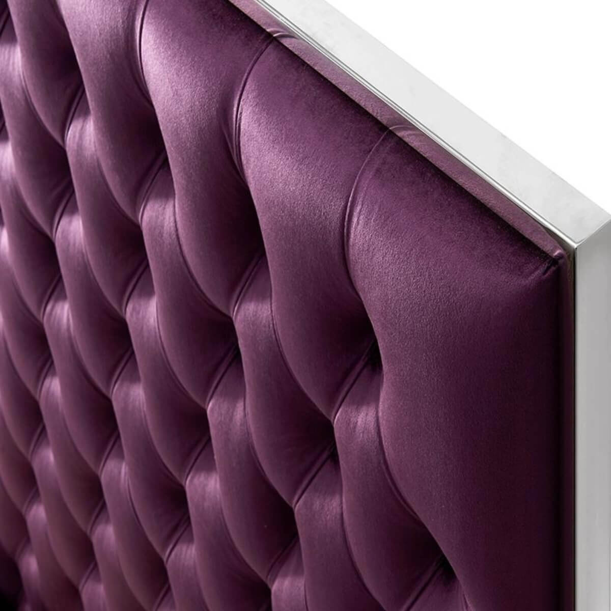 Close-up of Majestic Slumber luxurious velvet bed headboard showing tufted design and soft velvet fabric