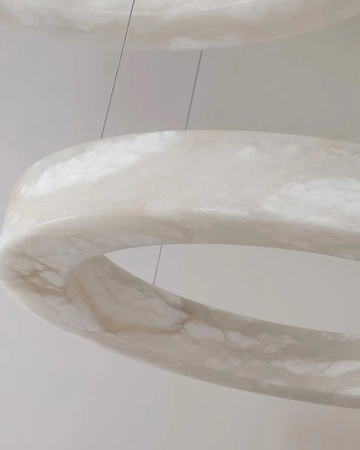 Marika luxury alabaster chandelier detailed view of round marble highlighting elegant design and crystal accents