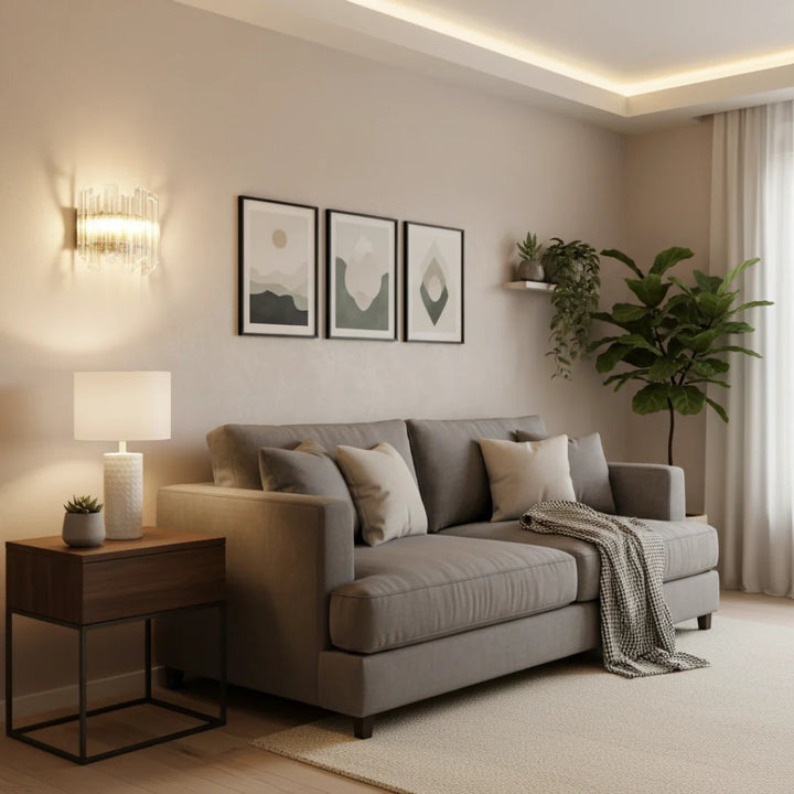 Massimo Picco modern glass wall light in a chic living room, adding elegance and ambiance