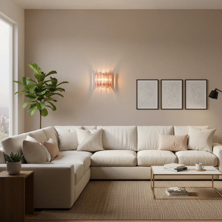 Massimo Picco modern glass wall light in a stylish living room, offering contemporary lighting