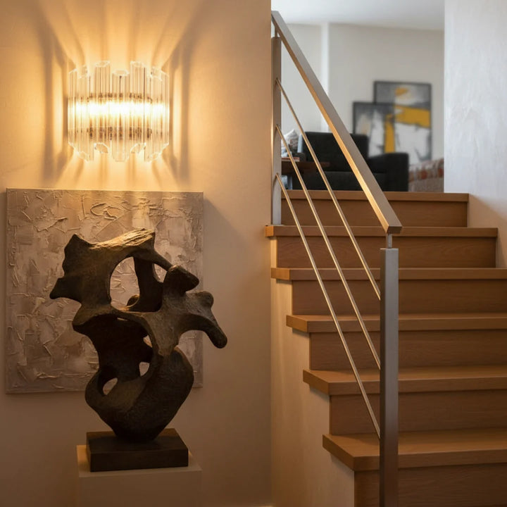 Massimo Picco modern glass wall light in a stylish living room, creating a sophisticated ambiance