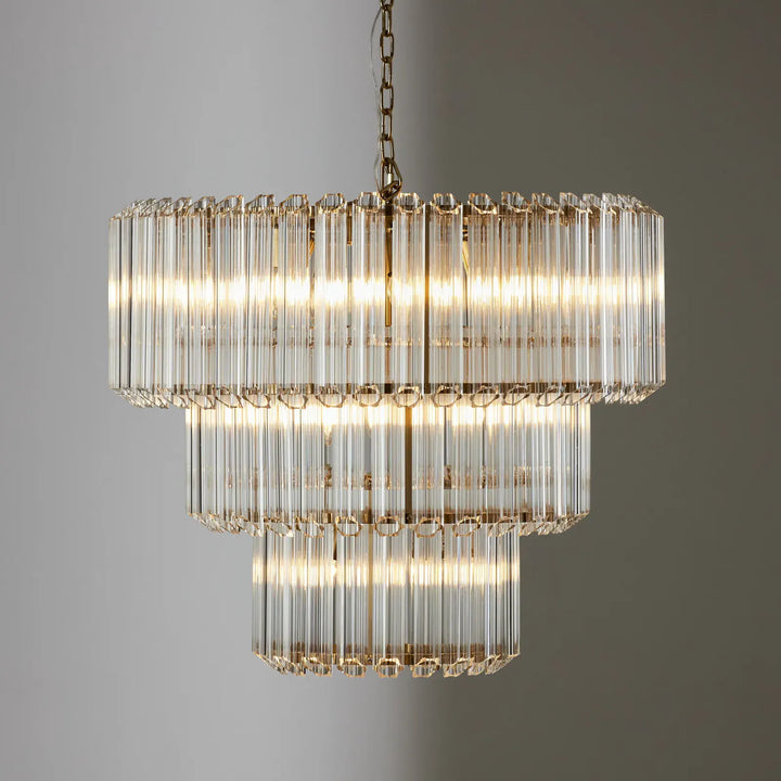 Massimo Round Glass Chandelier – Front view of a modern circular glass chandelier with elegant ambient lighting