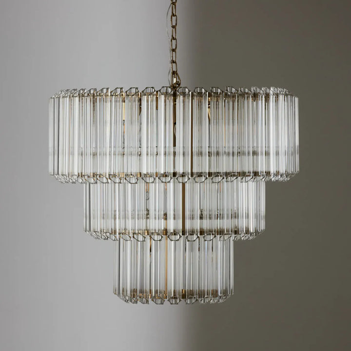 Massimo Round Glass Chandelier – Close-up view highlighting the glass details and sleek modern design of the chandelier