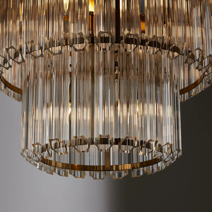 Massimo Round Glass Chandelier – Detailed view showcasing the glass craftsmanship and modern design elements of the chandelier