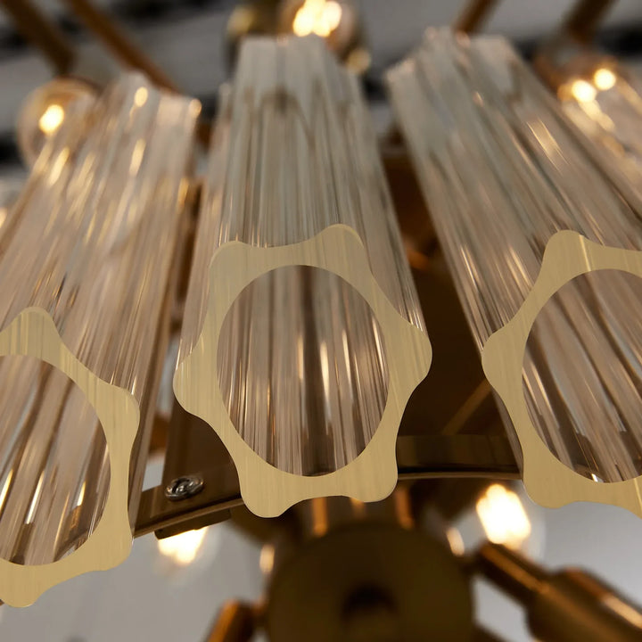 Massimo Round Glass Chandelier – Inside close-up view highlighting the intricate glass design and modern lighting elements
