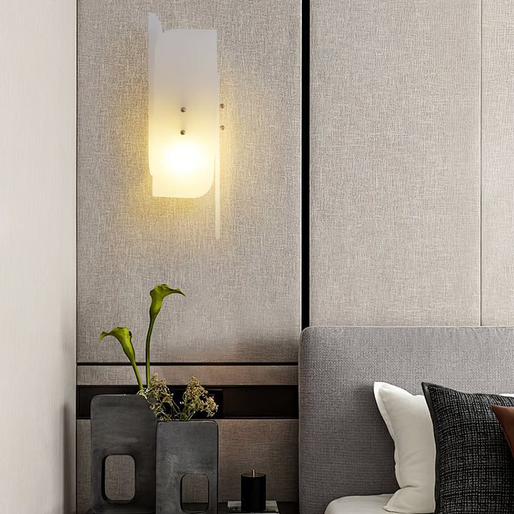 Megalith alabaster wall light bedside view showcasing luxury modern lighting for cozy bedroom ambiance
