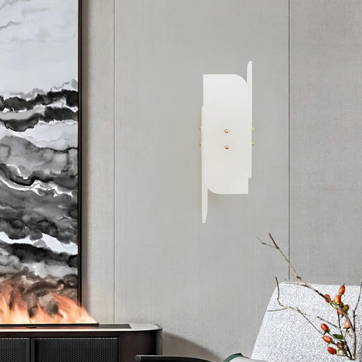 Megalith alabaster wall light in living room view showcasing luxury modern lighting for elegant interiors