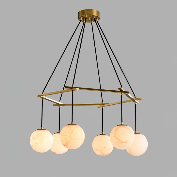 Miira Alabaster Chandelier front view, showcasing luxury lighting and sophisticated interior design