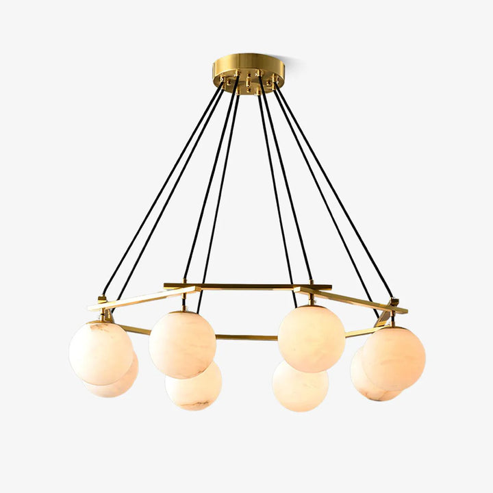 Miira Alabaster Chandelier front view, showcasing luxury lighting and sophisticated interior design