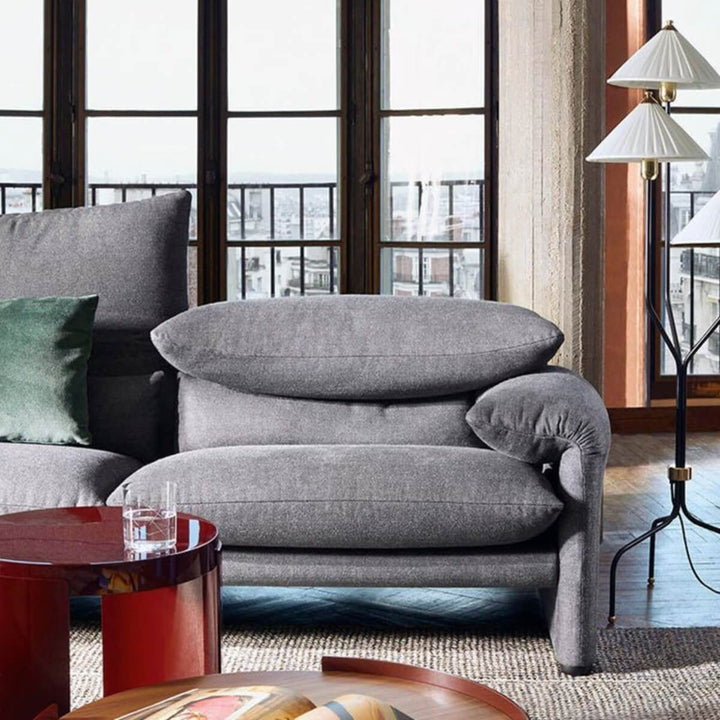 Detail view of Modern Comfort Cove luxury three-seater sofa – highlighting plush upholstery, fine stitching, and premium craftsmanship