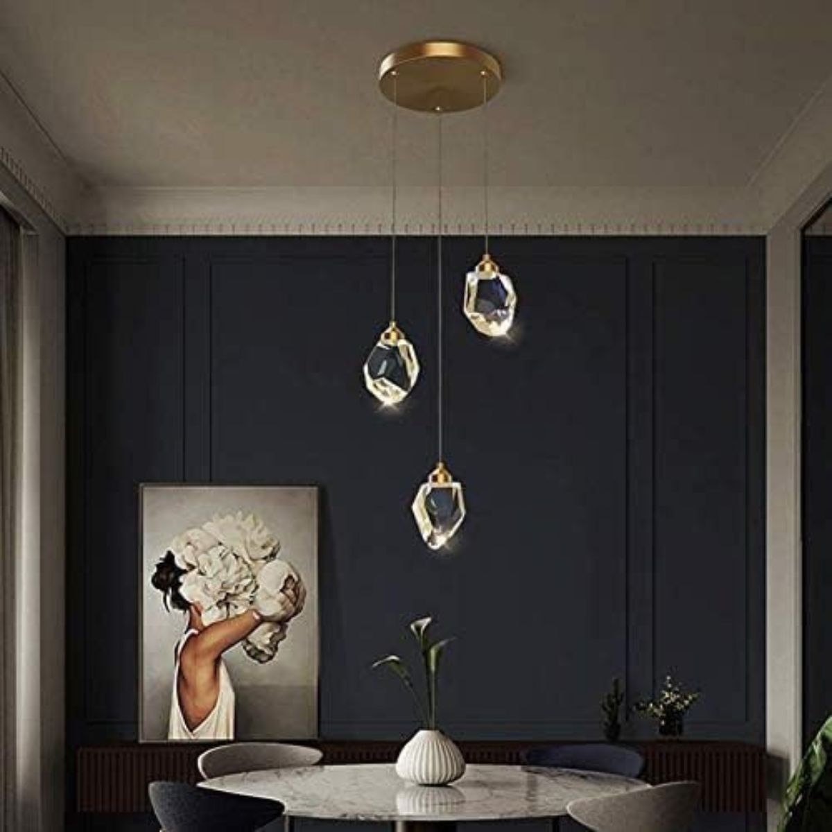 Modern Harmony adjustable pendant light illuminating living room with warm, elegant ambiance