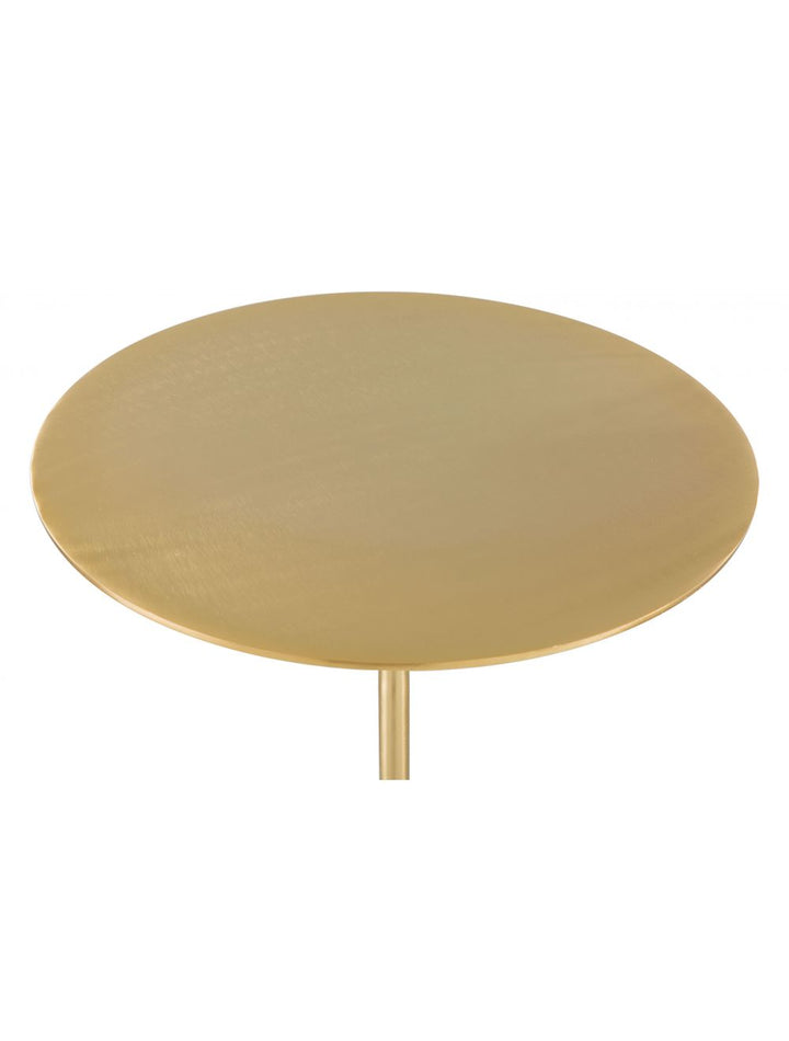Close-up of modern Marmar marble bedside table top with copper accent, highlighting polished stone surface and metallic details