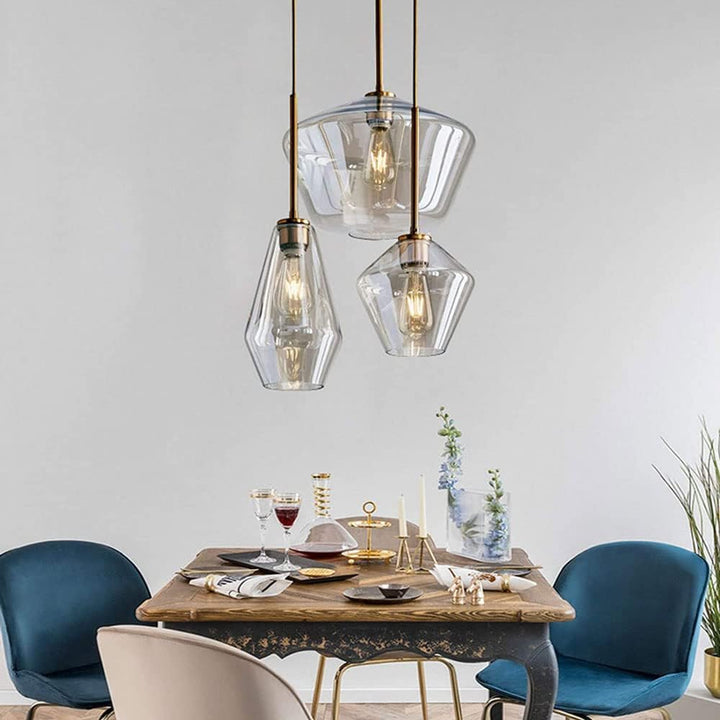 Modern Minimalist Glass Pendant Light in dining space – Sleek design enhancing the ambiance of contemporary dining areas with elegant illumination.