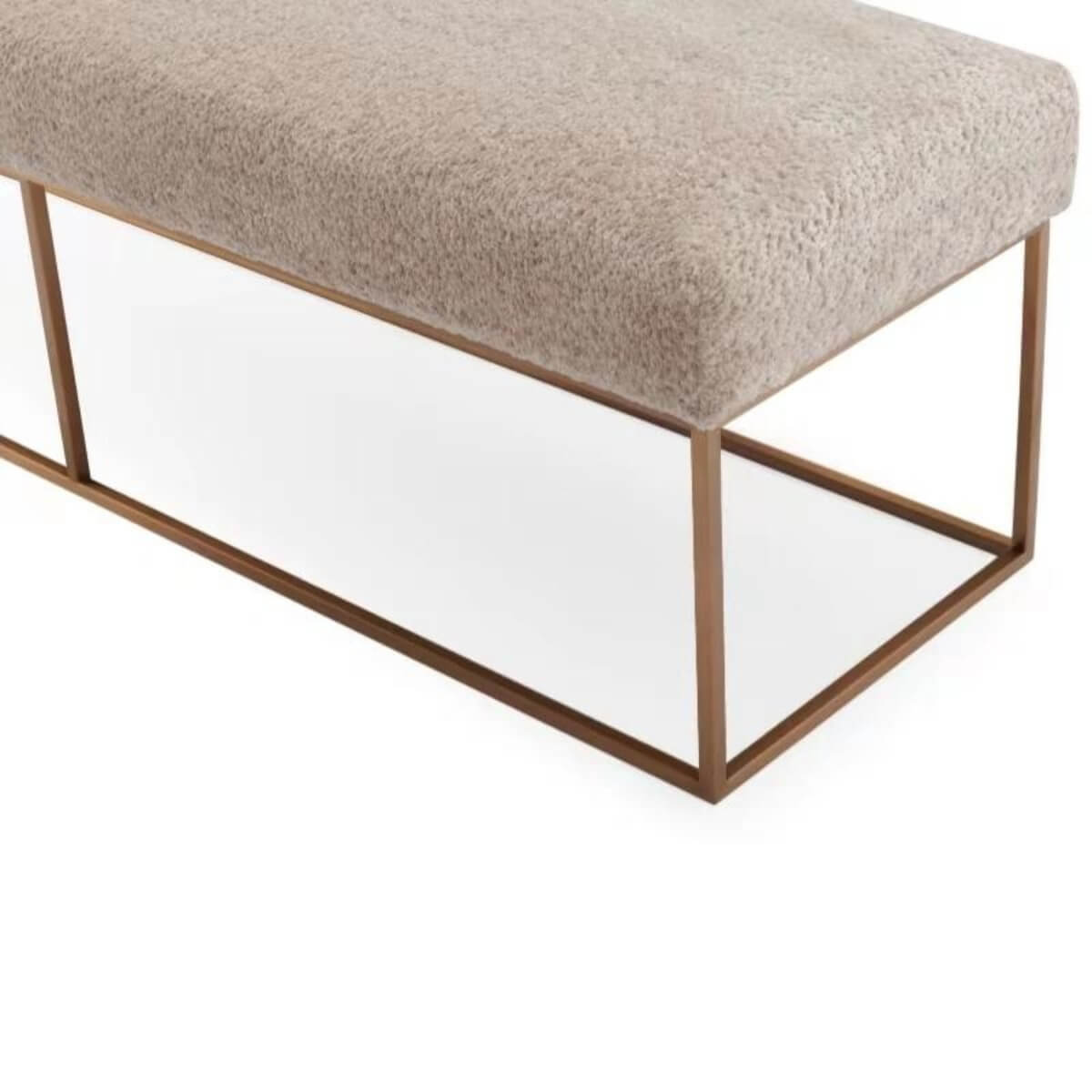 Side view of Modern Peaceful padded velvet bedroom bench – showcasing thick cushioned seat, soft velvet fabric, and streamlined silhouette for modern interiors