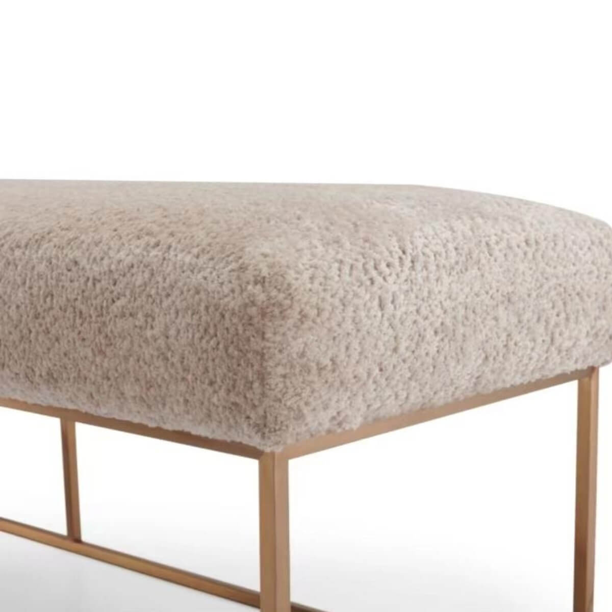 Detail view of Modern Peaceful padded velvet bedroom bench – highlighting plush velvet texture, refined stitching, and elegant contemporary craftsmanship