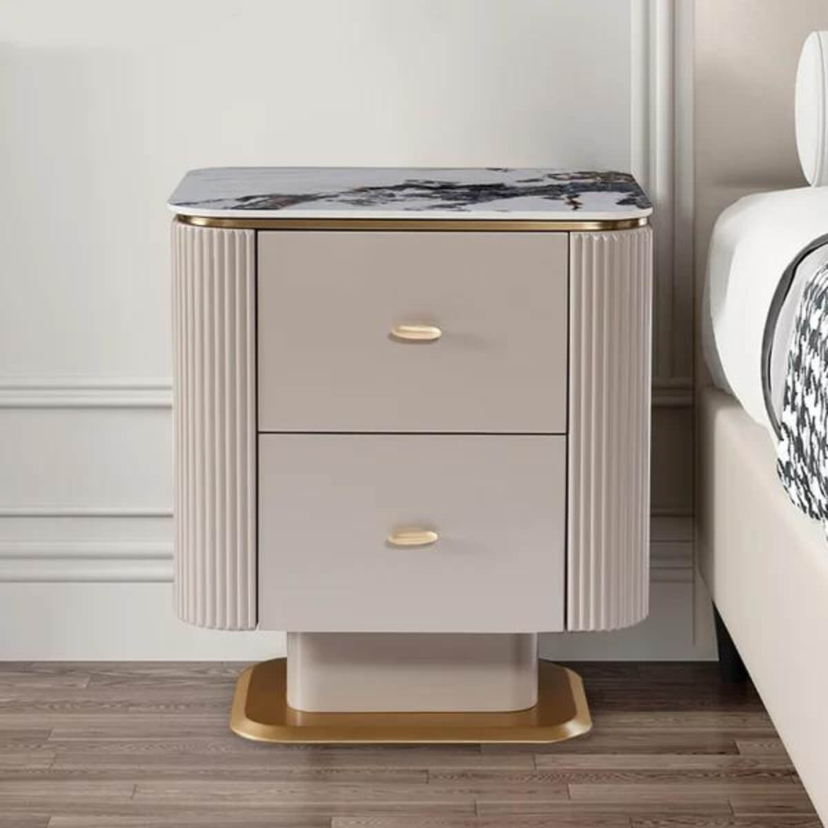 Modern Serene Surface bedside table – sleek minimalist design with smooth finish and functional storage for contemporary bedrooms