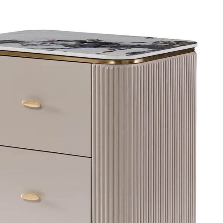 Side view of Modern Serene Surface bedside table – sleek silhouette with smooth finish and space-saving contemporary design
