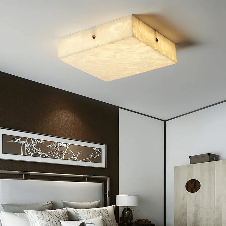 Modern square alabaster ceiling light in bedroom for stylish and elegant lighting