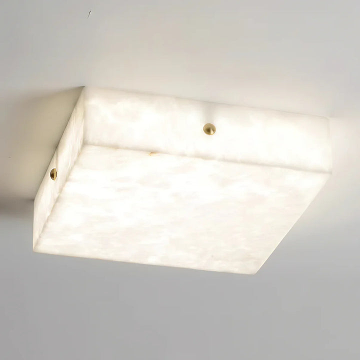 Below view of modern square alabaster ceiling light for stylish and elegant home lighting