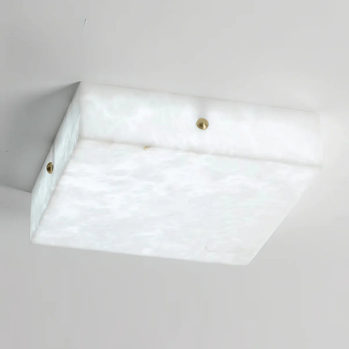 Modern square alabaster ceiling light from below for contemporary interior décor