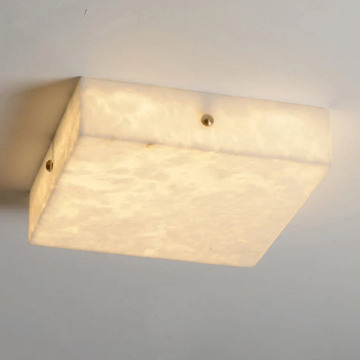 Elegant below perspective of square alabaster ceiling light for ambient lighting