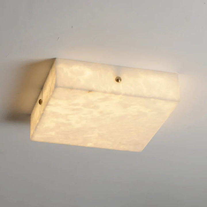 Contemporary square alabaster ceiling light viewed from underneath for home décor