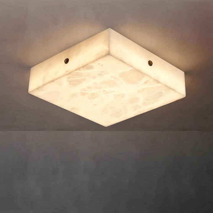 Below view of modern square alabaster ceiling light for elegant and contemporary lighting