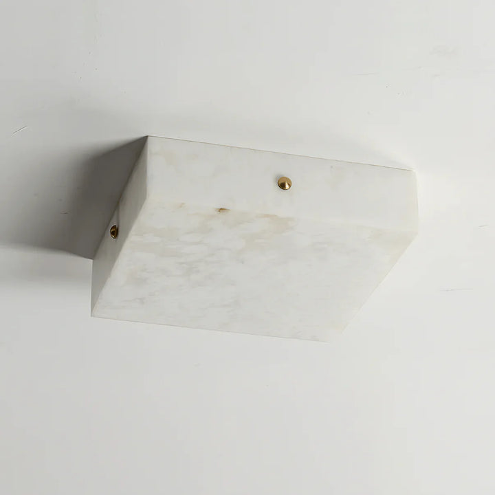Elegant below perspective of square alabaster ceiling light for ambient home lighting