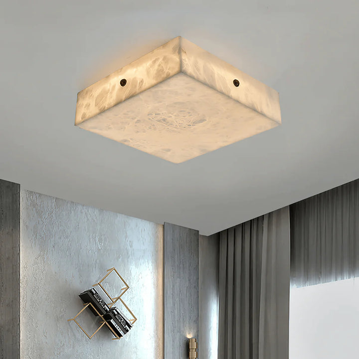 Contemporary square alabaster ceiling light from underneath for bedroom or living room