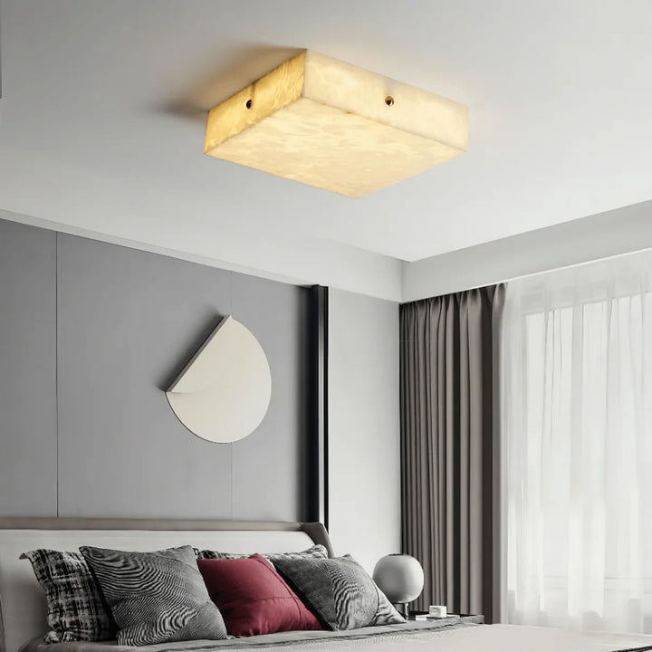 Modern square alabaster ceiling light in bedroom for elegant and stylish home lighting