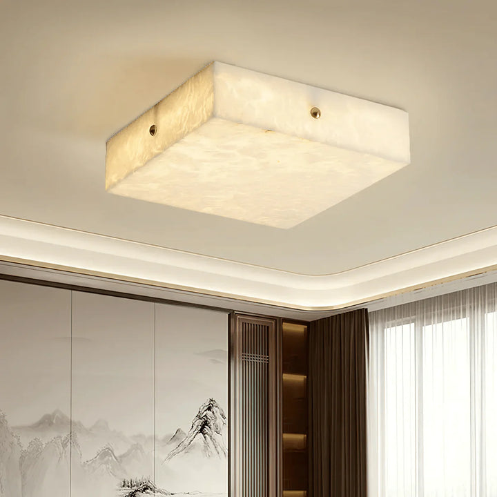 Modern square alabaster ceiling light in living room for elegant and stylish lighting